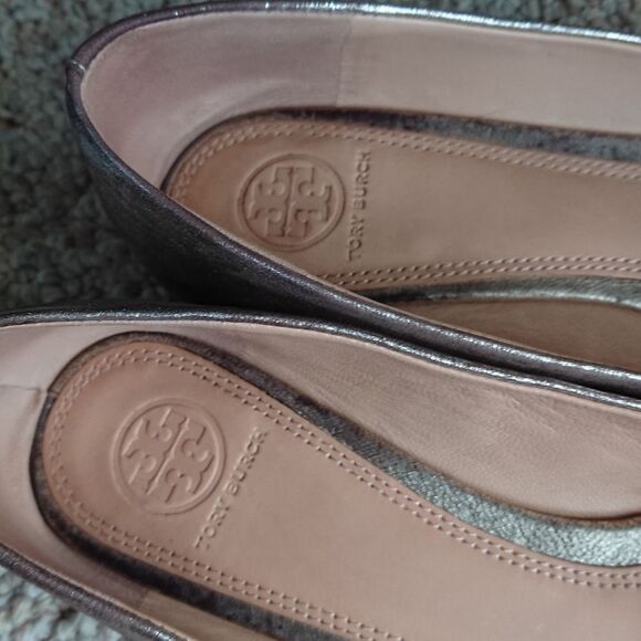 Tory Burch Metallic Leather Crystal Embellishments Ballet Flats size 9M - Picture 6 of 12
